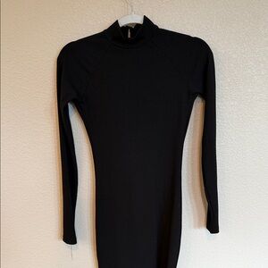 Forever 21 Black Ribbed Long-Sleeve Mock Neck Dress